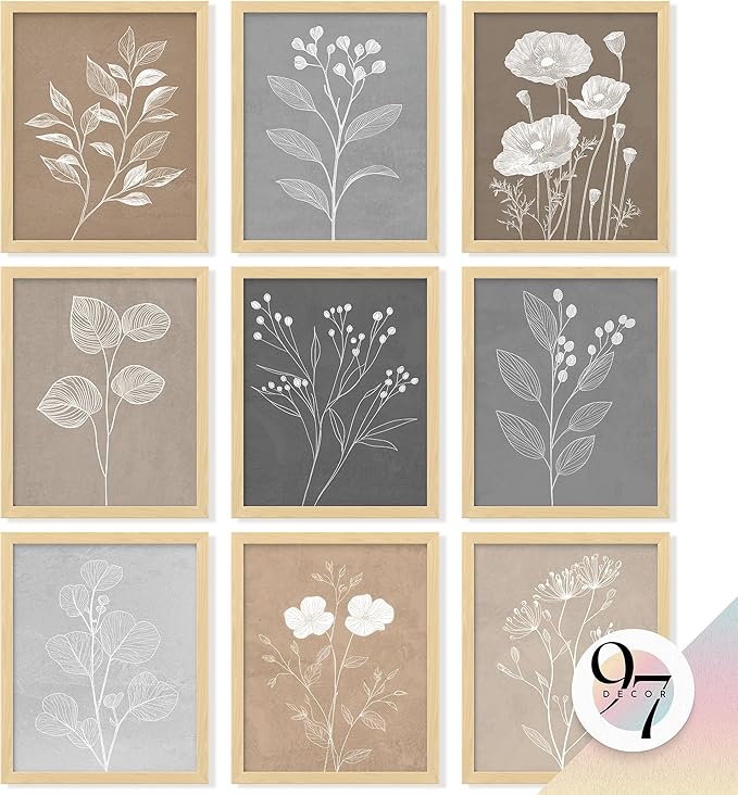 97 Decor Vintage Botanical Wall Art - Retro Floral Wall Art Posters, Farmhouse Pictures Wall Decor, Vintage Botanical Prints For Home Bedroom Office Decorations (8x10 Unframed)