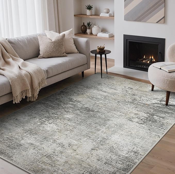 GENIMO Washable Rugs 5x7 Area Rugs for Living Room Bedroom, Modern Lightweight Rug Ultra Soft Indoor Area Rugs 5x7 for Dining Room, Low Pile Carpet with Non Slip Backing, Mist Grey