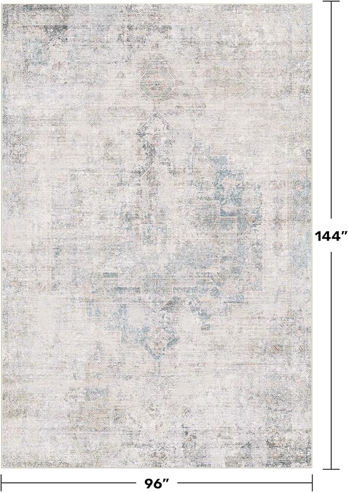 Hazo Haus Light Blue Area Rugs 8x12 for Living Room - Abstract Medallion Blue Gray Rug for Bedroom, Dining Room Under Table, Washable Non Slip, Fade & Stain Resistance