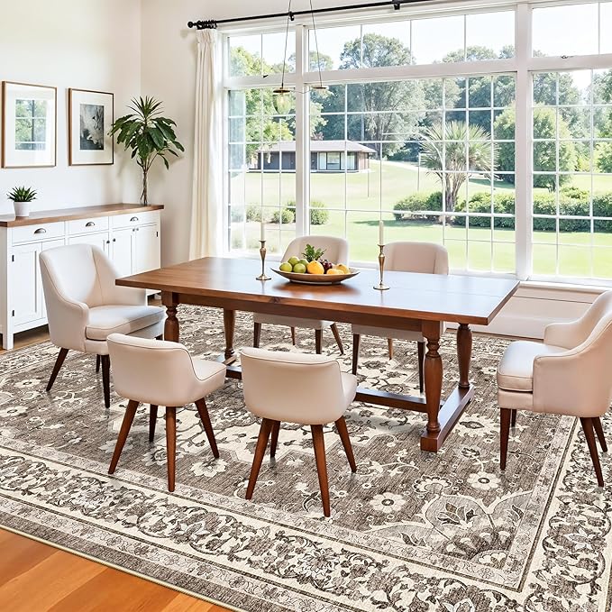 TOPRUUG Washable Oriental Area Rug - 8x12 Area Rugs for Living Room Bedroom Dining Room Under Kitchen Table - Non-Slip & Stain Resistance Rug for High Traffic Area (Beige, 8x12)