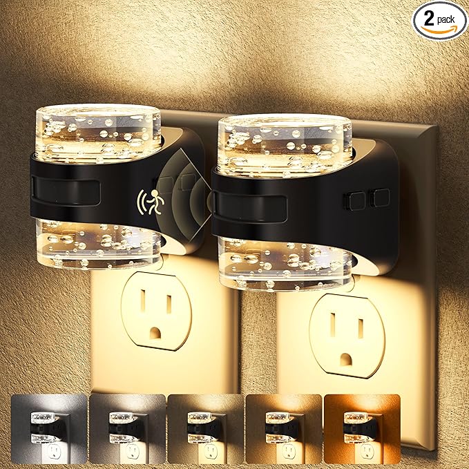 Briignite LED Night Light Plug into Wall Dimmable[2 Pack] Night Light with Bubble Design 5 Color Temperature & Brightness Levels Dusk to Dawn Sensor Nightlights for Bathroom, Hallway, Rooms, 5CCT