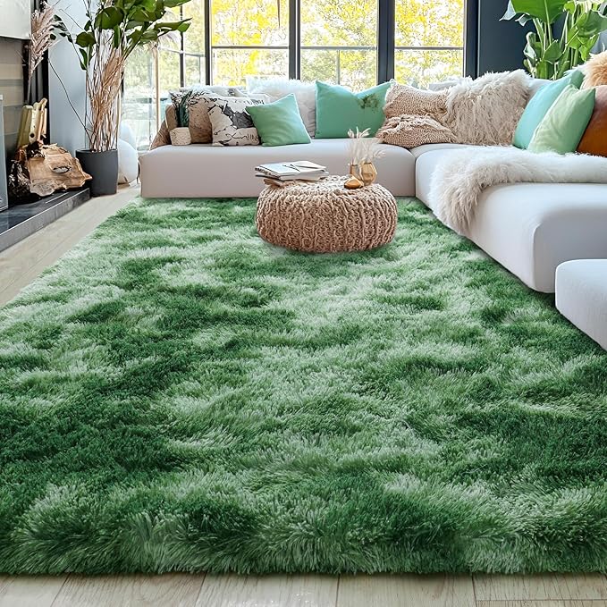 5x7 Fluffy Fuzzy Area Rug for Living Room Bedroom, Ultra Soft Rugs for Living Room, Modern Shaggy Carpets Rug for Boys Girls Dorm Nursery Home Decor Aesthetic, Upgrade Non-Slip Durable, Tie-Dyed Green