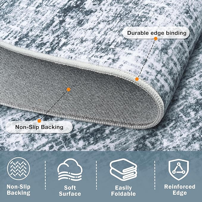 6x9 Area Rugs Washable Rug:Anti-Skid Abstract Modern Living Room Rug Soft Thin Carpets Indoor Floor Non-Shedding Carpet for Bedroom Dining Farmhouse Nursery Home Office(Light Slate Blue/White, 6x9)