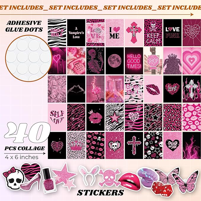 97 Decor Mcbling Trashy Y2k Room Decor Aesthetic - Early 2000s Room Decor Y2k Collage, Hot Pink Pictures Wall Art Prints, Baddie Aesthetic Pictures for Teen Girls Dorm Bedroom Apartment (4x6)