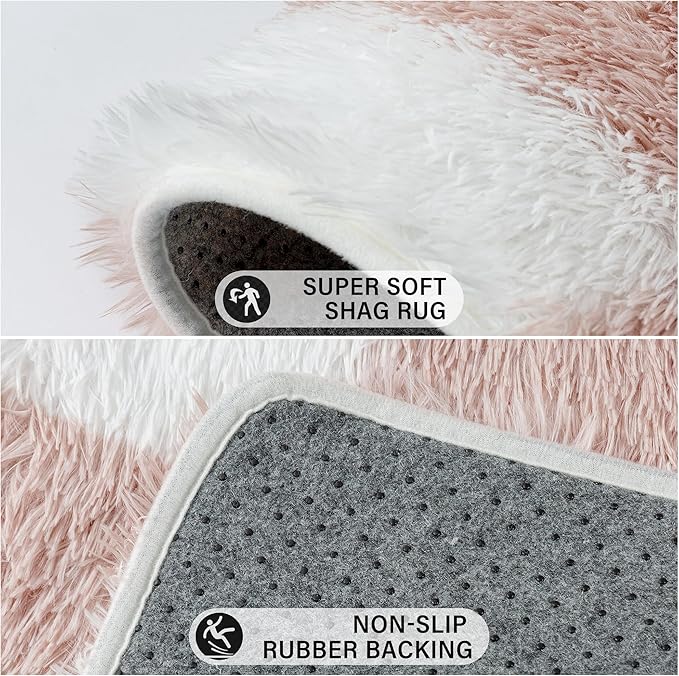 PureCozy Checkered Rug 3x5 for Playroom, Pink and White Shag Rugs Super Soft Washable Fluffy Carpet Indoor Fuzzy for Bedroom Home Dorm Aesthetic Decor