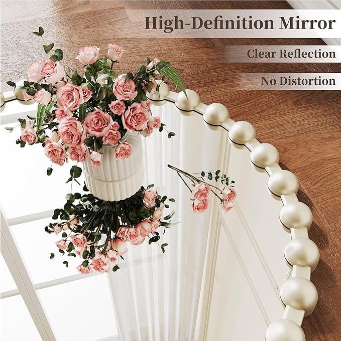 Round Vanity Mirror for Wall, 28 Inch Beaded Frame Circle Mirror for Bedroom Dresser, Bathroom, Entryway, Living Room, Decorative Hanging Wall Mirror, Silver