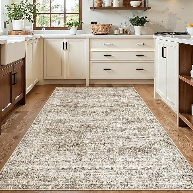 Soalmost 3x5 Rug, Small Area for Kitchen, Entryway, Machine Washable Non-Slip Throw Rug, Vintage Carpet for Nursery Coffee Table Brown