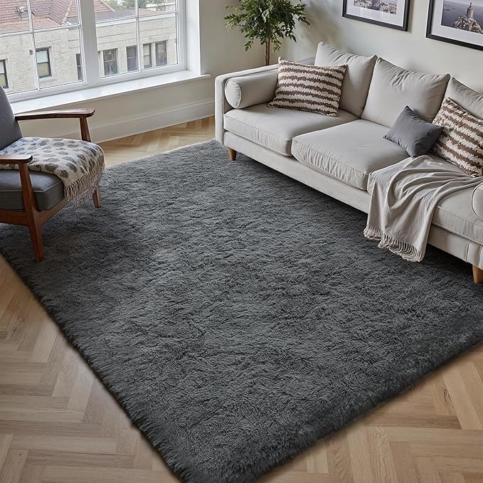 PureCozy 5x8 Area Rug for Living Room, Modern Grey Super Shag Shaggy Soft Washable Indoor Fuzzy Carpet Non-Slip Fluffy Rugs for Bedroom Home Aesthetic Decor