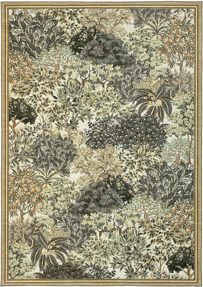 GarveeHome Forest Rugs 8x10, Brown Green Washable Area Rugs for Living Room 8x10, Botanical Low Pile Non Slip Stain Resistance Woodland Rug for Farmhouse Bedroom Dining Room