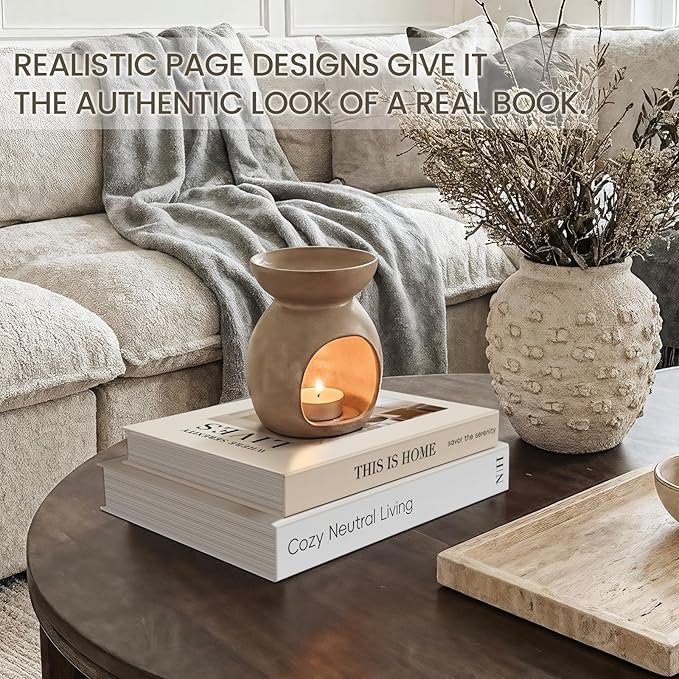 Decorative Books for Neutral Home - Fake Books Storage Box for Decoration - Set of 2 Coffee Table Book - Photo Storage Keepsake Box for Room Bookshelf Decor, Beige