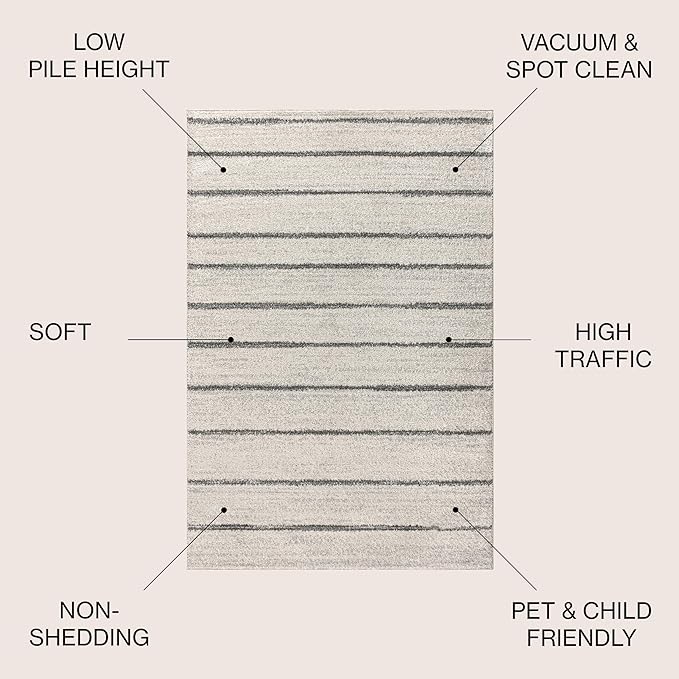 JONATHAN Y Williamsburg Minimalist Stripe Cream/Gray Indoor Area Rug, 8x10, Contemporary, Modern, Easy-Cleaning for Living Room, Bedroom, Kitchen, Pet Friendly, Non-Shedding (MOH201A-8)
