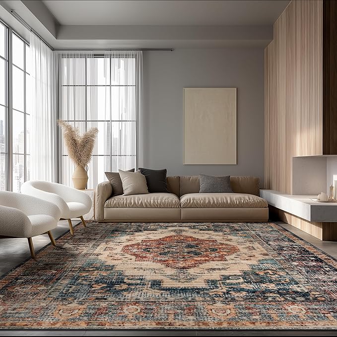 Ruaruarug Area Rug for Living Room Bedroom, Washable Non-Slip Foldable Waterproof, Soft for Office Dining Room Kids, Fluffy Easy to Clean, Decor Aesthetic Brown, 8'×10'