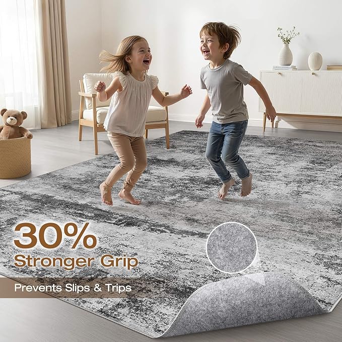 6x9 Area Rugs Living Room: Washable Large Abstract Neutral Modern Soft Rug Stain Resistant Indoor Floor Non-Slip Accent Carpet for Bedroom Nursery Playroom Dining Room Office Dorm Home House Decor