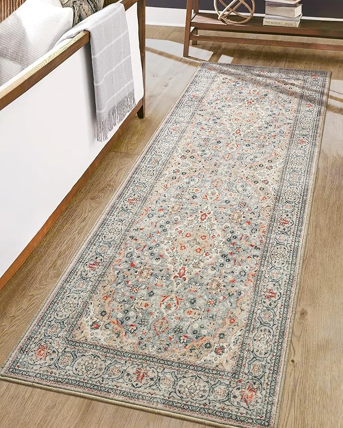 Goideal Washable Runner Rug 2x6, Beige Rugs Non Slip, Indoor Low Pile Carpet with Rubber Backing for Hallway Kitchen Bathroom Entryway Bedroom