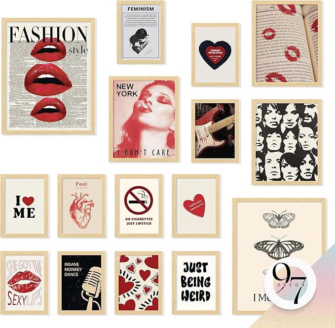97 Decor Retro Downtown Girl Room Decor - Cute Y2k Room Decor 2000s Prints, Y2k Posters For Room Aesthetic Pictures, Vintage Red Wall Art For Teen Girls College Dorm Decorations (11x14 Unframed)