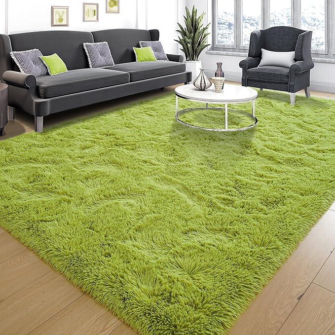 Tepook Super Soft Fluffy Rugs for Living Room, Area Rugs 8x10 for Bedroom, Modern Shaggy Rug Fuzzy Carpets for Kids, Plush Indoor Nursery Home Decor Rug with Non-Slip Bottom, Grass Green