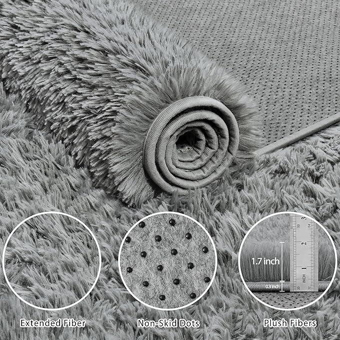 8x10 Area Rug for Living Room:Ultra Soft Fluffy Shag Light Grey Rugs,Large Fuzzy Plush Indoor Non Slip Carpet Washable Rug for Bedroom Kids Nursery Office Dorm Modern Decor(Light Grey 8'x10')