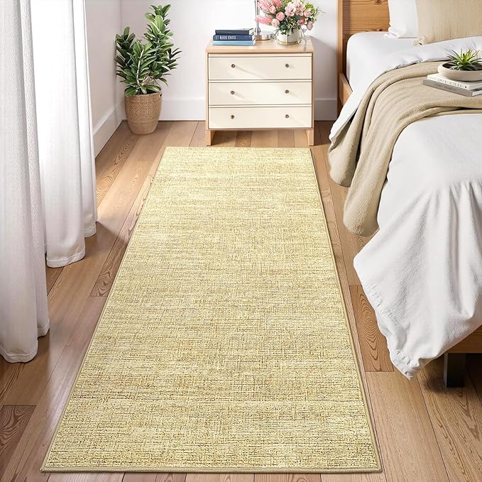 Washable Runner Rug 2x6 Modern Solid Color Kitchen Runner Mat Minimalist Plain Long Runner Rug for Entryway Bedroom Bedside Non Slip Low Pile Boho Accent Solid Runner Rugs for Nursery, Tan 2'x6'