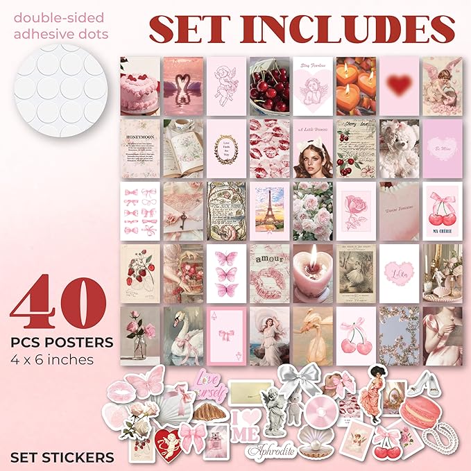 97 Decor Pink Coquette Room Decor Aesthetic - Coquette Wall Decor, Coquette Posters For Room Aesthetic Pink Collage Kit For Teen Girls Dorm Bedroom, Cute Pictures Trendy Art Prints (4x6)