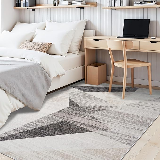 TOPRUUG Area Rug 5x6 Washable: Geometric Non-Slip Low Pile Rugs for Living Room Large Kitchen Bedroom Office - Ultra Soft Modern Aesthetic Home Decor (Grey Cream Beige, 5X6)