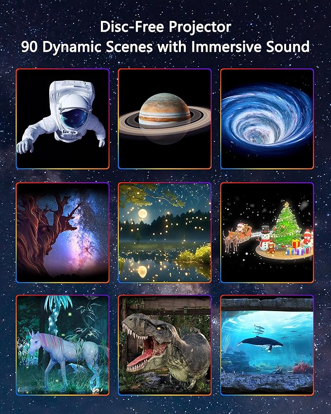 3D Galaxy Projector, Star Projector with 90 Dynamic Scenes, HD Planetarium Projector Night Light with Bluetooth Speaker for Room, Christmas Gift for Kids Adults, Relaxing Ambiance