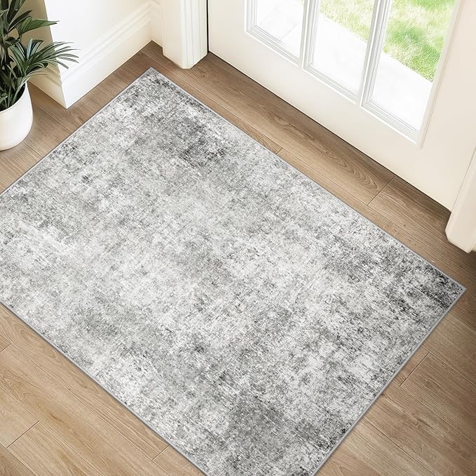 RELEANY Washable Area Rugs 2'x3' Non-Slip Modern Abstract Soft for Living Room Entryway Bedroom Nursery, Print Pattern, Gray White Grey