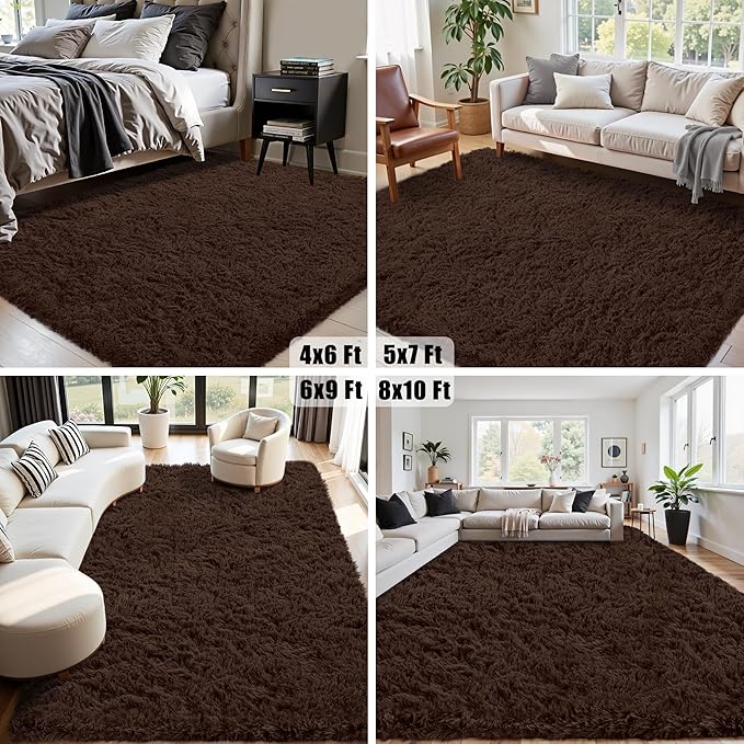 6x9 Area Rugs for Living Room:Ultra Soft Fluffy Shag Brown Rug,Large Fuzzy Plush Indoor Non Slip Carpet Washable Rugs for Bedroom Kids Nursery Office Dorm Modern Decor(Brown 6'x9')