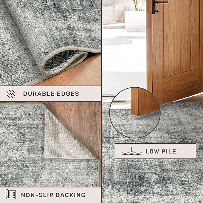 Hazo Haus 2'6"x8' Hallway Runner Rugs Non Slip, Modern 8ft Long Rug for Kitchen Floor, Entrance, Farmhouse Medallion Abstract Indoor Décor, Low Pile Stain Resistant (Slate Blue)