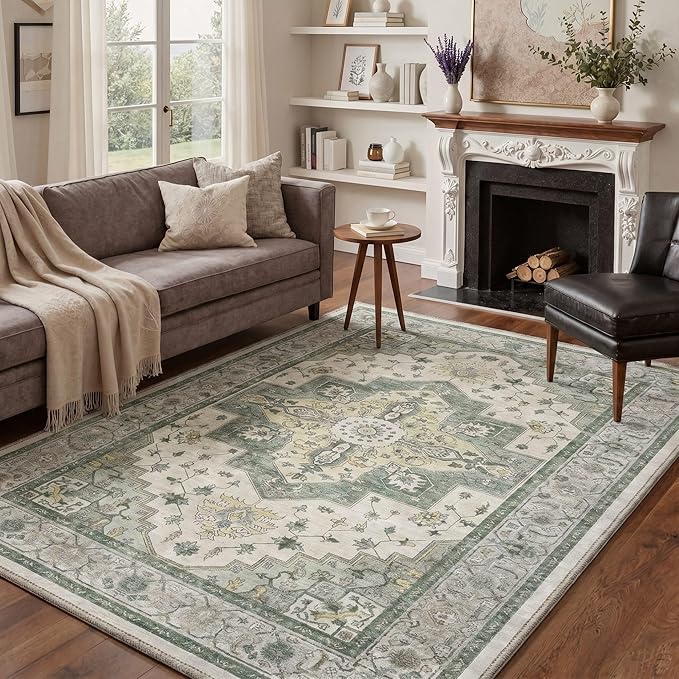 GENIMO Runner Rug 2x5 Non Slip Machine Washable Vintage Hallway Runner Rug, Low Pile Lightweight Rugs for Entryway, Hallway, Kitchen and Corridor, Sage Green