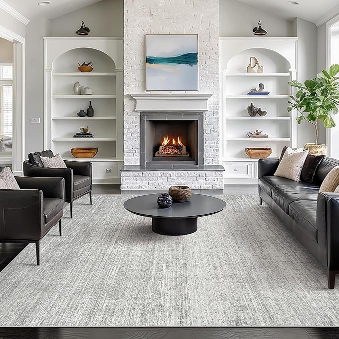 Valenrug Washable Rug 8x10 - Stain Resistant 8x10 Area Rugs for Living Room, Non Slip Backing Printed Rugs for Bedroom, Folable Machine Washable Area Rug (8'x10', Grey)