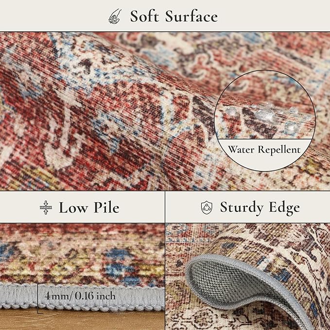 GENIMO 2x10 Runner Rugs for Hallway, Machine Washable Non Slip Vintage Rugs, Low Pile Lightweight Soft Print Rug for enrtyway, Corridor, Home Office, Kitchen, Mocha Brick