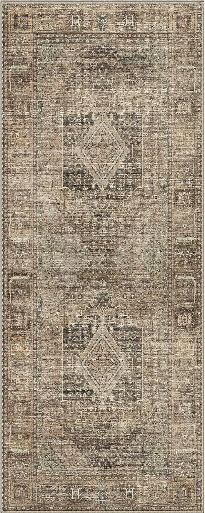 GENIMO Runner Rug 2x7 Non Slip Machine Washable Hallway Runner Vintage Rug, Low Pile Lightweight Rugs for Entryway, Hallway, Kitchen and Corridor, Chestnut Tan