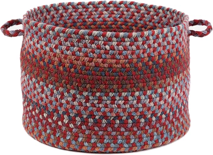 Super Area Rugs Tribeca Wool Storage Basket with Handles Braided Decorative Bin & Organizer, Red Velvet, 18" X 12"