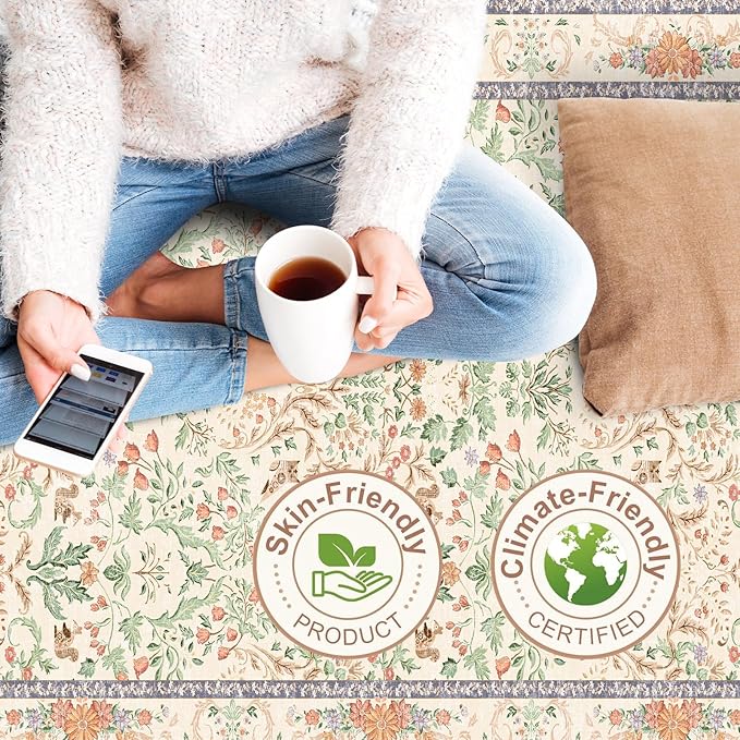 Botanical Beige 3x5 Area Rug - Non-Slip Washable Soft Low-Pile Small Area Rugs for Kitchen Bedroom Entryway Kid Room – Vintage Florals Door mat Indoor (Cream, 3x5)