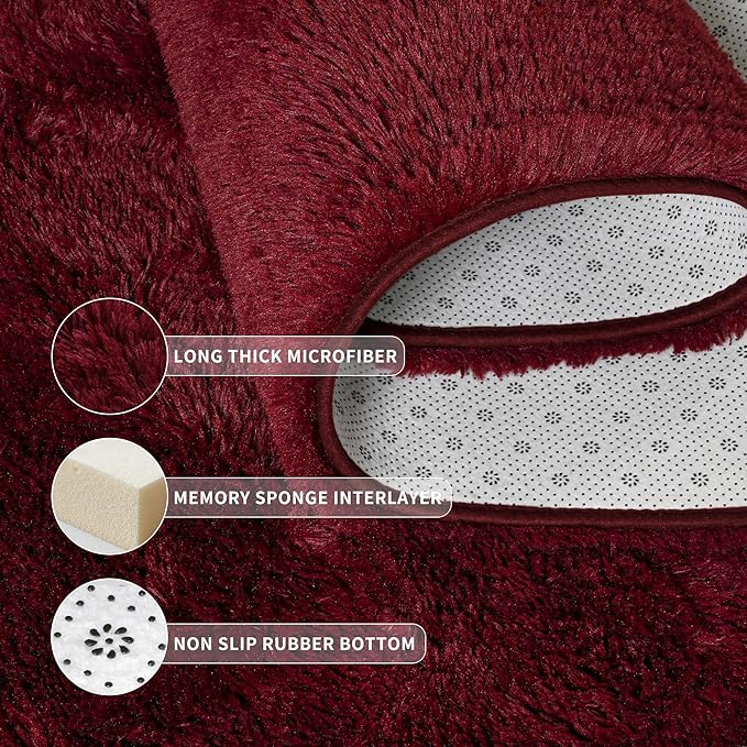Tepook Fluffy Large Rugs for Living Room, 8x10 Area Rugs for Bedroom, Modern Shag Fuzzy Carpets for Kids Boys Girls, Plush Indoor Nursery Home Decor Rug with Non-Slip Bottom, Burgundy Red