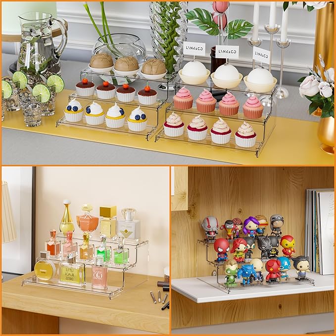 Yieach 3 Tier Acrylic Display Stands for Cupcake Stand,Dessert,Perfume Stand Organizer and Figurine Display Shelf,Tiered Clear Acrylic Display Risers for Cologne,Collection,Spice Rack,Perfume Display