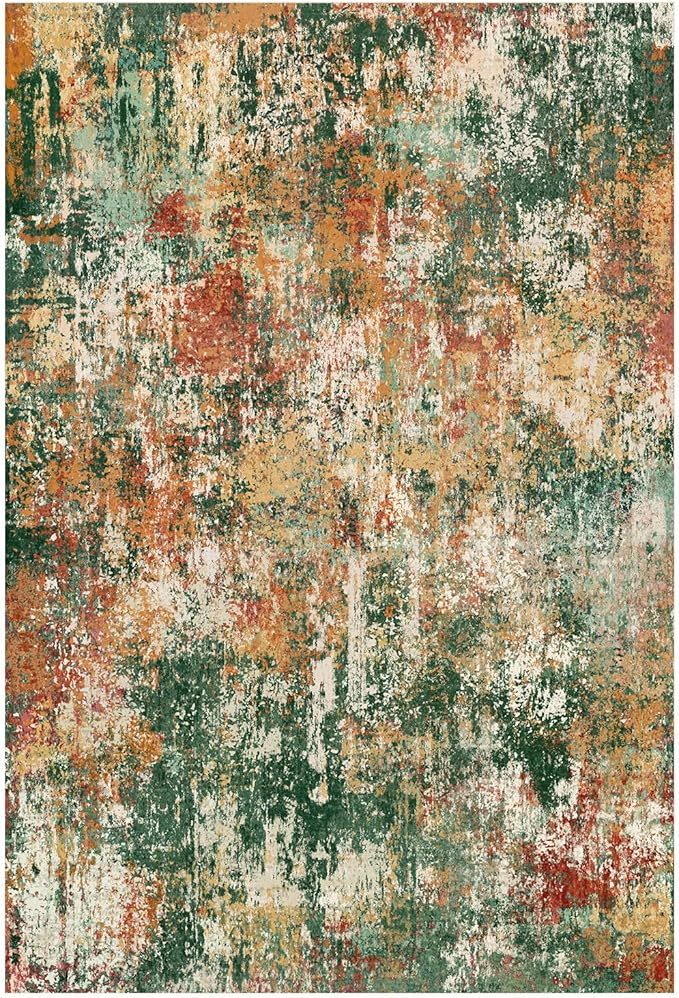 RELEANY Washable Area Rugs 2'x8' Non-Slip Modern Abstract Soft for Living Room Entryway Bedroom Nursery, Print Pattern, Green Orange Rust Red Cream Colorful