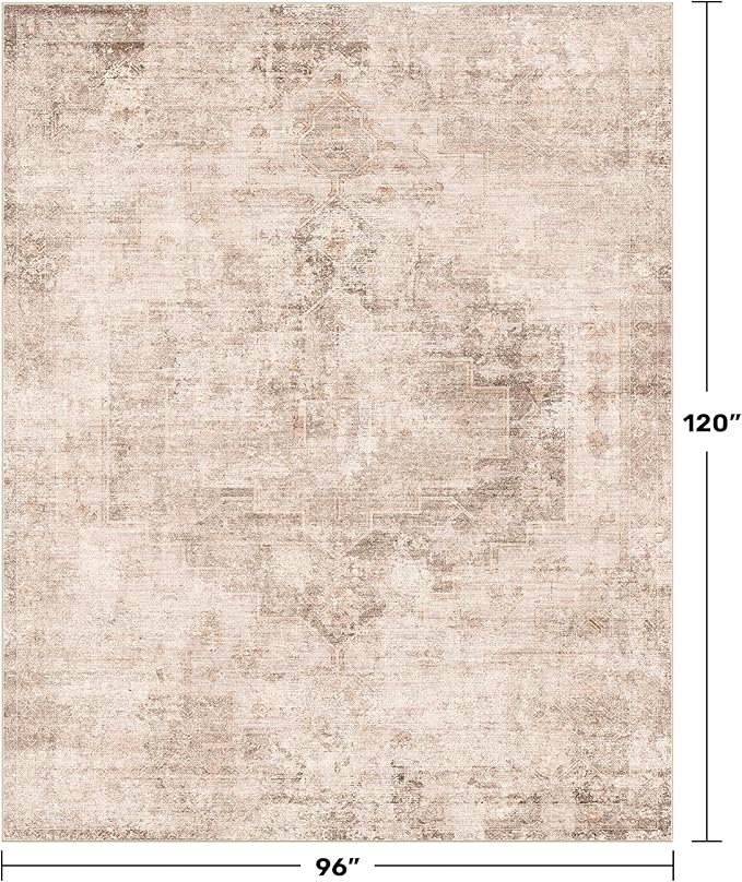 Hazo Haus Farmhouse Area Rugs for Living Room, 8x10 Washable Modern Abstract Rug for Bedroom, Dining Room Under Table & Home Office, Ultra-Soft Low Pile Design, Stain Resistant (Beige & Peach)
