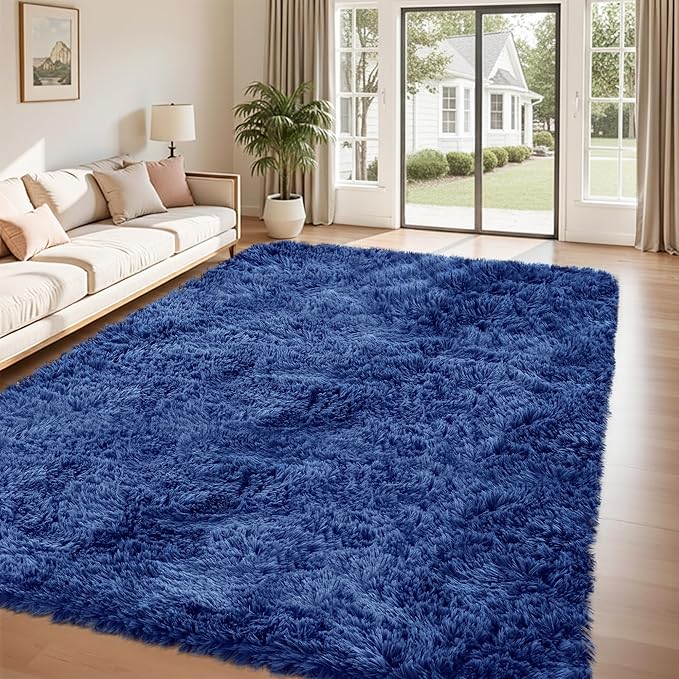 6x9 Area Rug for Living Room:Ultra Soft Fluffy Shag Navy Blue Rugs,Large Fuzzy Plush Indoor Non Slip Carpet Washable Rug for Bedroom Kids Nursery Office Dorm Modern Decor(Navy Blue 6'x9')