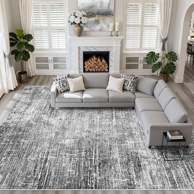 10x14 Area Rug Living Room: Washable Large Neutral Black Rug Abstract Soft Modern Stain Resistant Indoor Floor Non-Slip Carpet for Bedroom Nursery Kids Office Playroom Dining Room Under Table Home