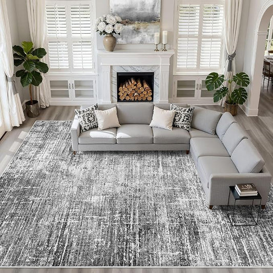 10x14 Area Rug Living Room: Washable Large Neutral Black Rug Abstract Soft Modern Stain Resistant Indoor Floor Non-Slip Carpet for Bedroom Nursery Kids Office Playroom Dining Room Under Table Home