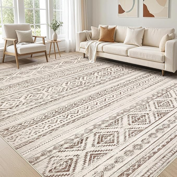 cotiled 5x7 Area Rug Living Room: Washable Boho Rugs with Non Slip Backing Large Soft Indoor Stain Resistant Carpet for Bedroom Farmhouse Dining Room Lightweight Home Decor Dark Brown