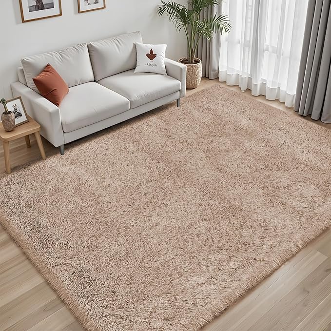 Area Rug for Living Room Bedroom: 5x7 Camel Soft Fluffy Shag Upgrade Non-Slip High Pile Carpet Large Fuzzy Plush Indoor Floor Decor Shaggy Rug for Kid Boys Girls Dorms Playroom Nursery Modern Home