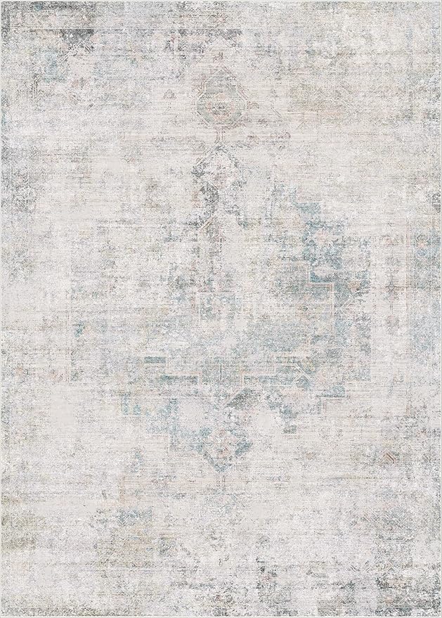 Hazo Haus Modern Farmhouse Area Rug for Living Room - 10x14 Blue Gray Big Rug for Dining Room Table, Lightweight Foldable Low Pile Washable