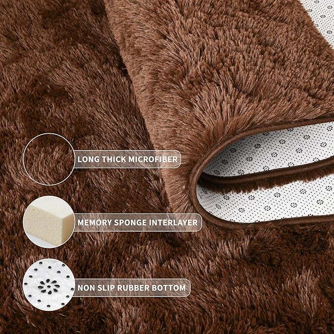 Tepook Super Soft Fluffy Rugs for Living Room, Area Rugs 8x10 for Bedroom, Modern Shaggy Rug Fuzzy Carpets for Kids, Plush Indoor Nursery Home Decor Rug with Non-Slip Bottom, Brown