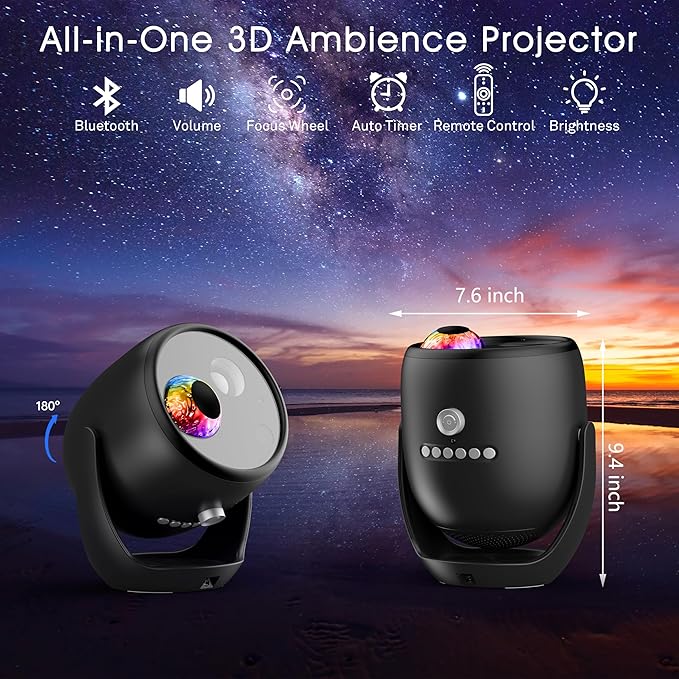 3D Galaxy Projector for Bedroom, 90 Dynamic Scenes Star Projector, HD Planetarium Projector Night Light with Bluetooth Speaker for Decor, Christmas Gift for Kids Adults, Relaxing Ambiance