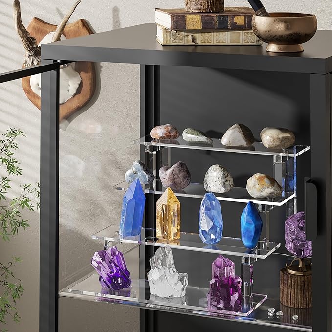 WINKINE Acrylic Display Riser, Perfume Stand Organizer, 4 Tier Clear Display Risers Compatible with Funko POP Amiibo Figure, Cupcake Dessert Stand Cologne Organizer for Cabinet Countertop, 2 Pack