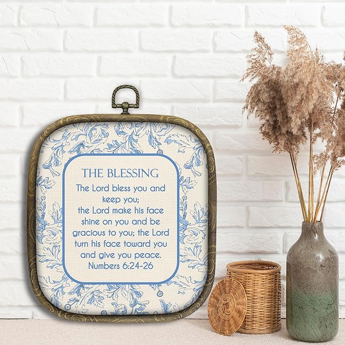 KSDUT Christian Wall Art Decor - Blue Flower Vintage Country Wall Art Canvas Frame Hanging Prints, Bible Verse Hydrangea Square Wall Art Decor for Grandmillennial Home Gallery Decorations 6.5"x5.7"