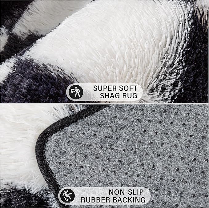 PureCozy Checkered Rug 5x7 for Living Room, Black and White Modern Shag Rugs Super Soft Washable Indoor Office Fuzzy Carpet Non-Slip Fluffy Rugs for Bedroom Home Aesthetic Decor