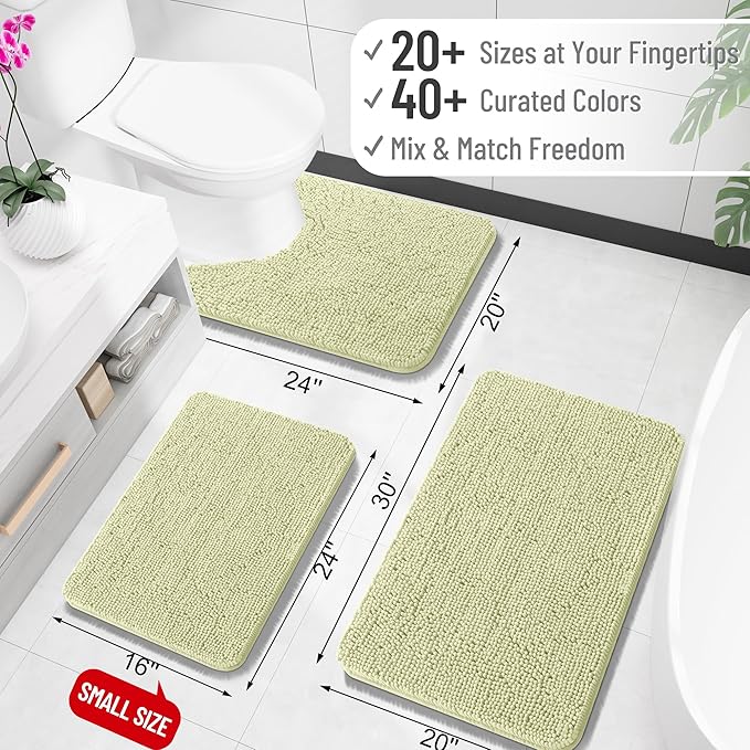 OLANLY Toilet Rugs U-Shaped 24x20, Extra Soft Absorbent Chenille Contour Bathroom Rugs for Toilet, Dry Quickly, Machine Washable, Non-Slip Bath Mat, Vanilla